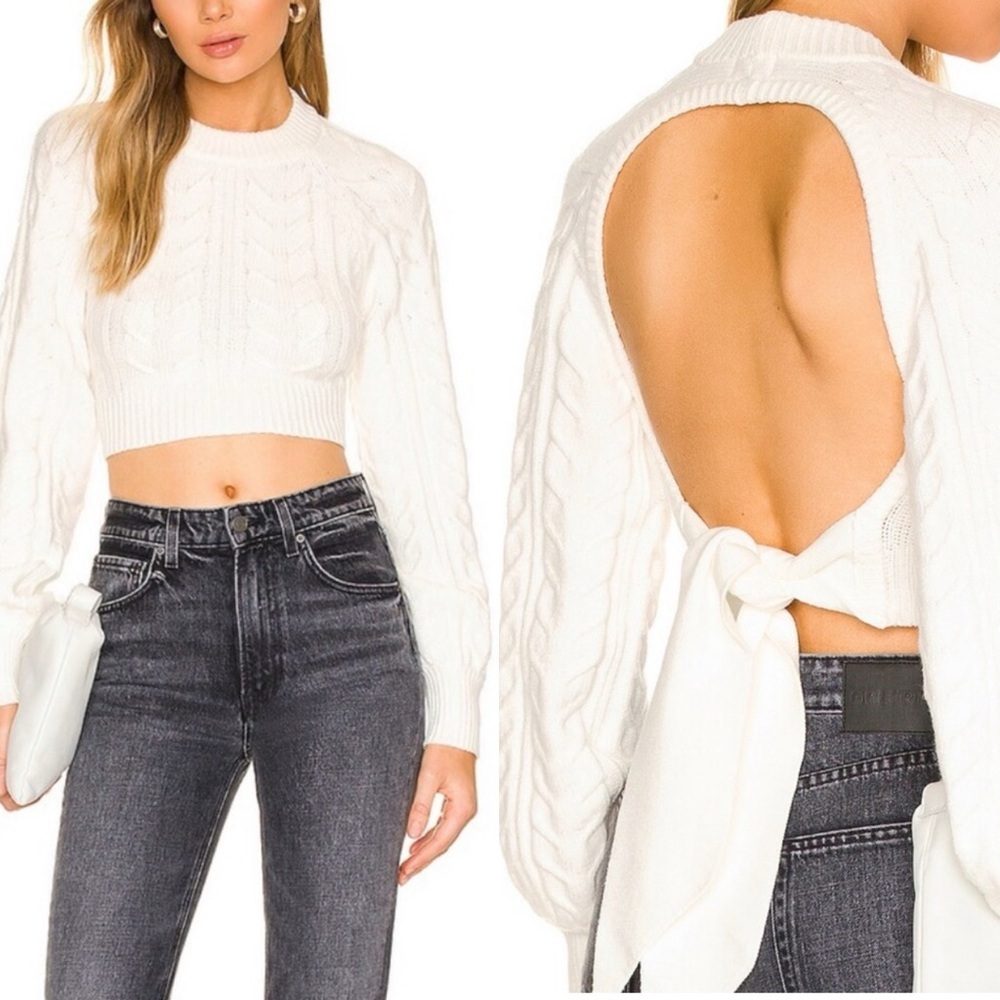 CAMILA COELHO Revolve Safaa Sweater Chunky‎ Cable Knit Cropped Open Back Medium